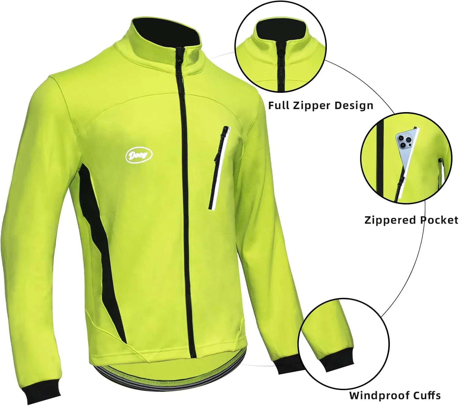 Men's Cycling Bike Jacket Winter Windproof Thermal Softshell Jacket Warm Fleece Reflective Running Jacket
