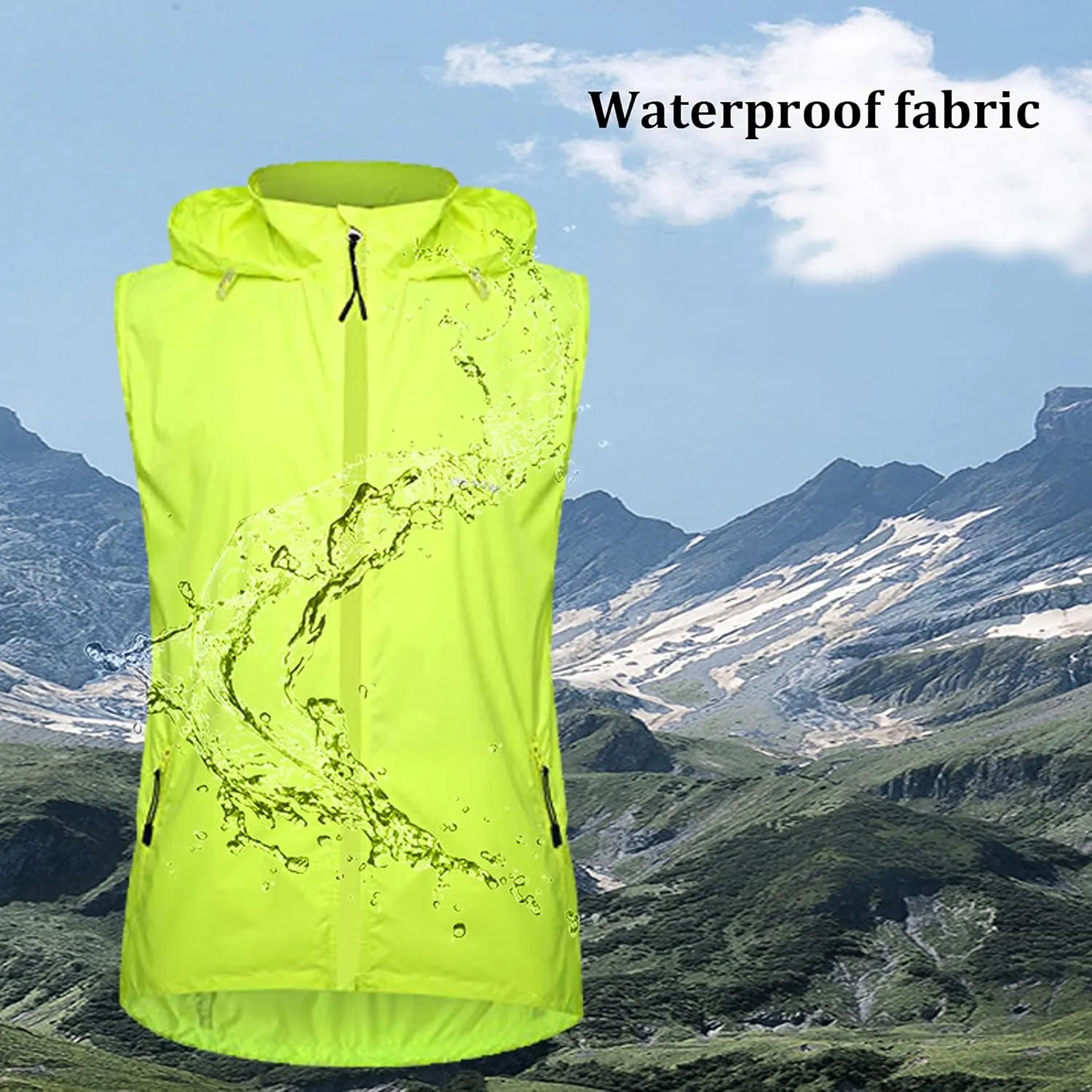 Men's Cycling Jacket Lightweight Windproof Waterproof Hooded Running Rain Jacket with Removable Sleeve
