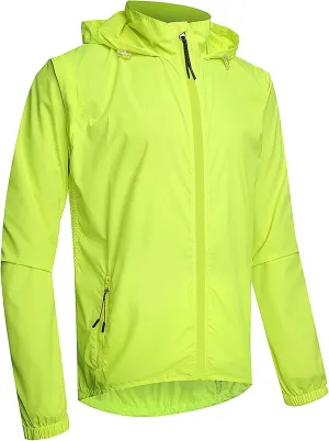 Men's Cycling Jacket Lightweight Windproof Waterproof Hooded Running Rain Jacket with Removable Sleeve