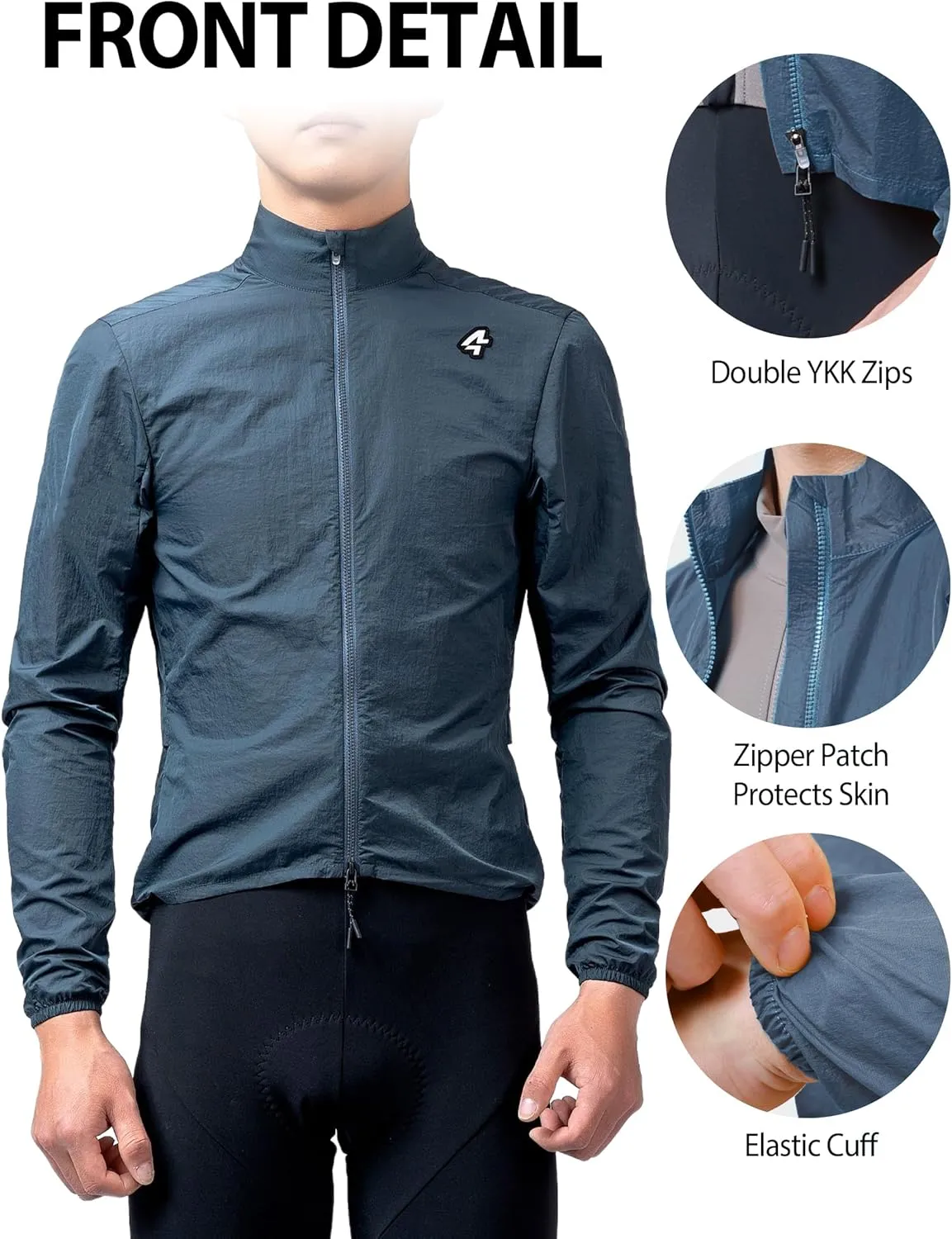 Men's Cycling Jacket Windbreaker Lightweight Packable Breathable Cycling Bike Jacket with Reflective Strips Hiking