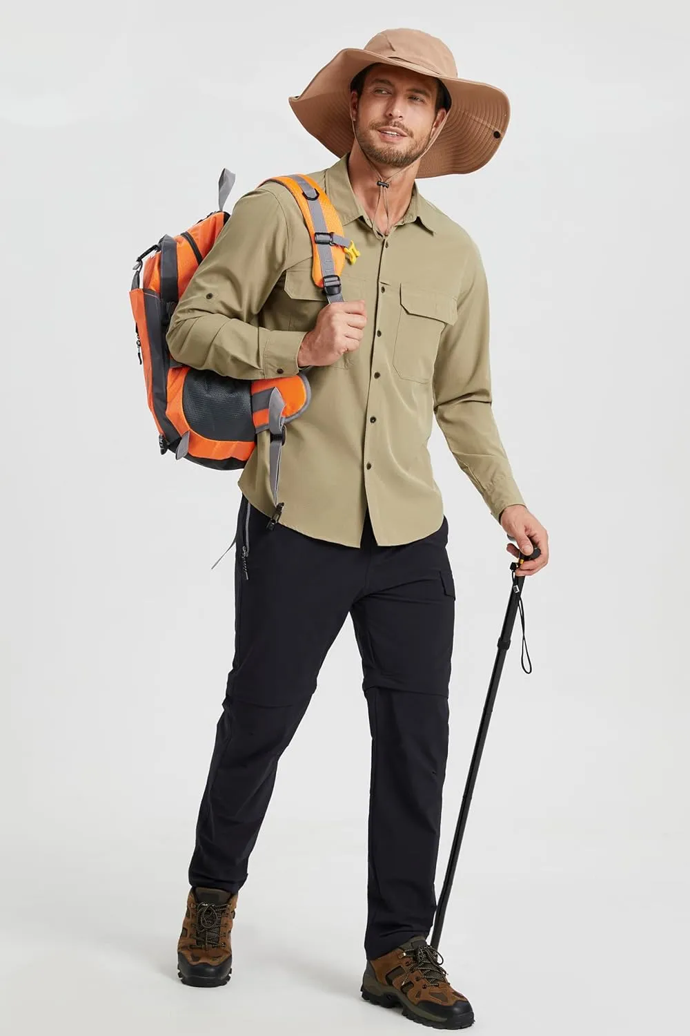 Mens Fishing Shirts Long Sleeve UPF 50  Sun Protection Quick Dry Cooling Hiking Travel Button Down Shirt Roll Up Sleeve