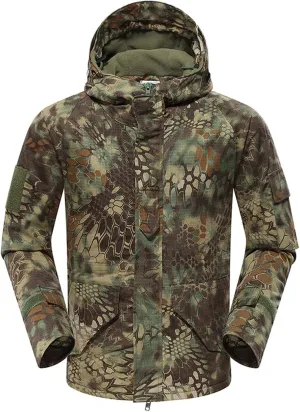 Mens Fleece Lined Camo Jacket Soft Shell Waterproof Windproof Hooded Coats Outdoor Hunting Hiking Tactical Jackets
