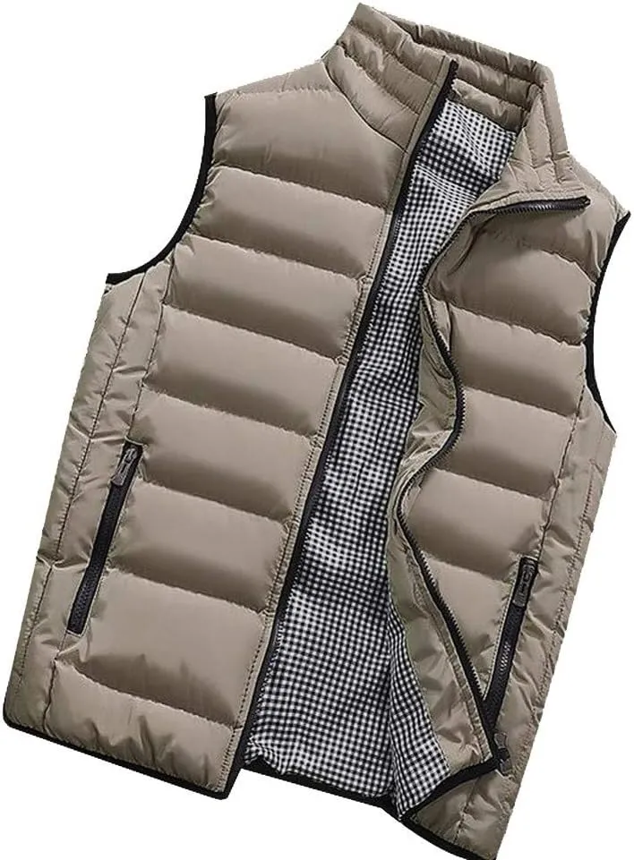 Mens Fleece Vest Winter Fashion Casual Zipper Collar Pocket Hooded Sleeveless Cotton Padded Jacket Vest Top Navy