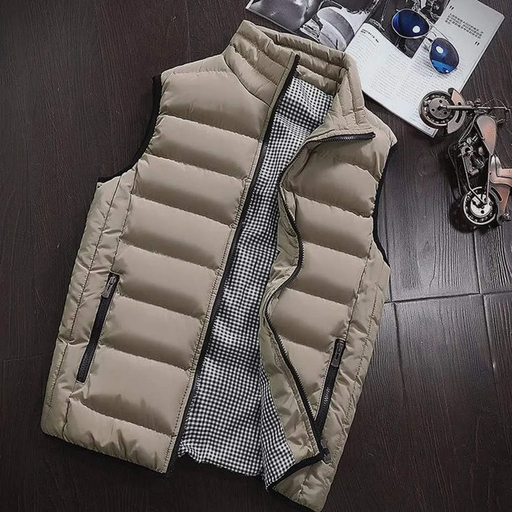 Mens Fleece Vest Winter Fashion Casual Zipper Collar Pocket Hooded Sleeveless Cotton Padded Jacket Vest Top Navy