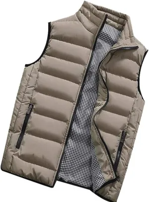 Mens Fleece Vest Winter Fashion Casual Zipper Collar Pocket Hooded Sleeveless Cotton Padded Jacket Vest Top Navy