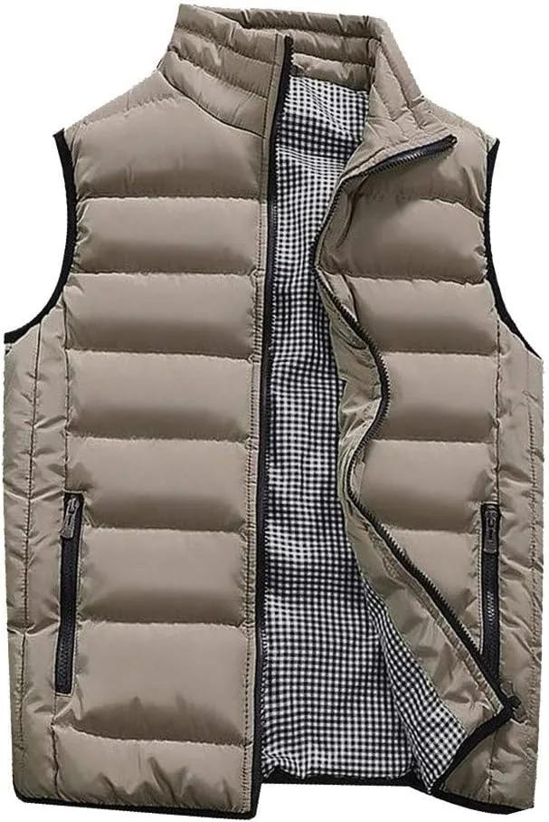 Mens Fleece Vest Winter Fashion Casual Zipper Collar Pocket Hooded Sleeveless Cotton Padded Jacket Vest Top Navy