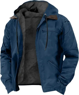 Mens Heavyweight Winter Hoodie Jacket Stylish Zip Up Warm Fleece Sherpa Lined Coats With Pockets, S-8XL