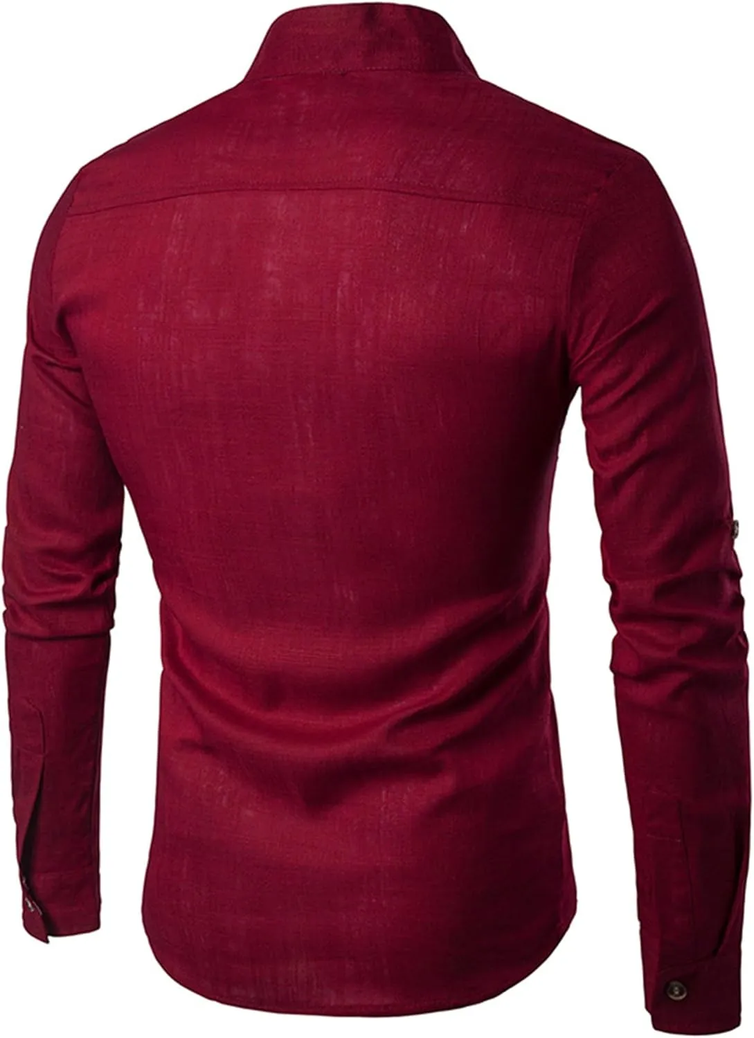 Men's Henley Linen Long Sleeve Shirts Casual Button-Down Shirts Roll-Up Slim Fit Tee Top