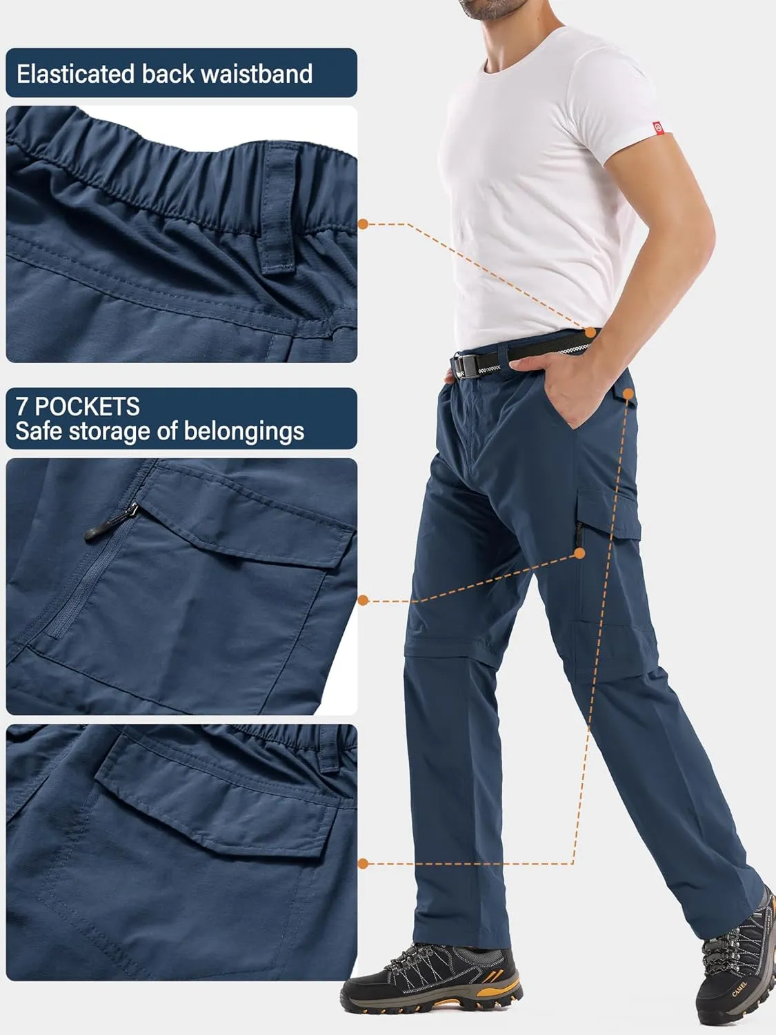Mens Hiking Pants Convertible Outdoor Waterproof Quick Dry Zip Off Lightweight Travel Fishing Boy Scout Pants