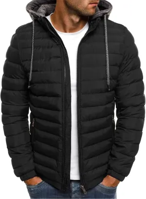Men's Hooded Puffer Jacket Waterproof Packable Down Coats Winter Warm Cotton Padded Outerwear with Pockets
