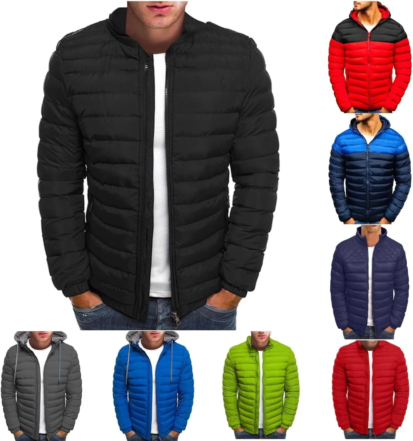 Men's Jacket Winter Puffer Jacket Fleece Warm Lightweight Coat Outerwear Cold Weather Jackets, M-3XL