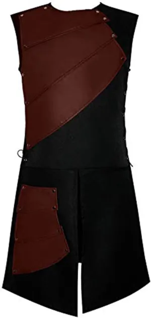 Mens Knight Viking Pirate Armor Costume Set with Side Laces, Long Waistcoats Bracers, Medieval Sleeveless Waistcoats
