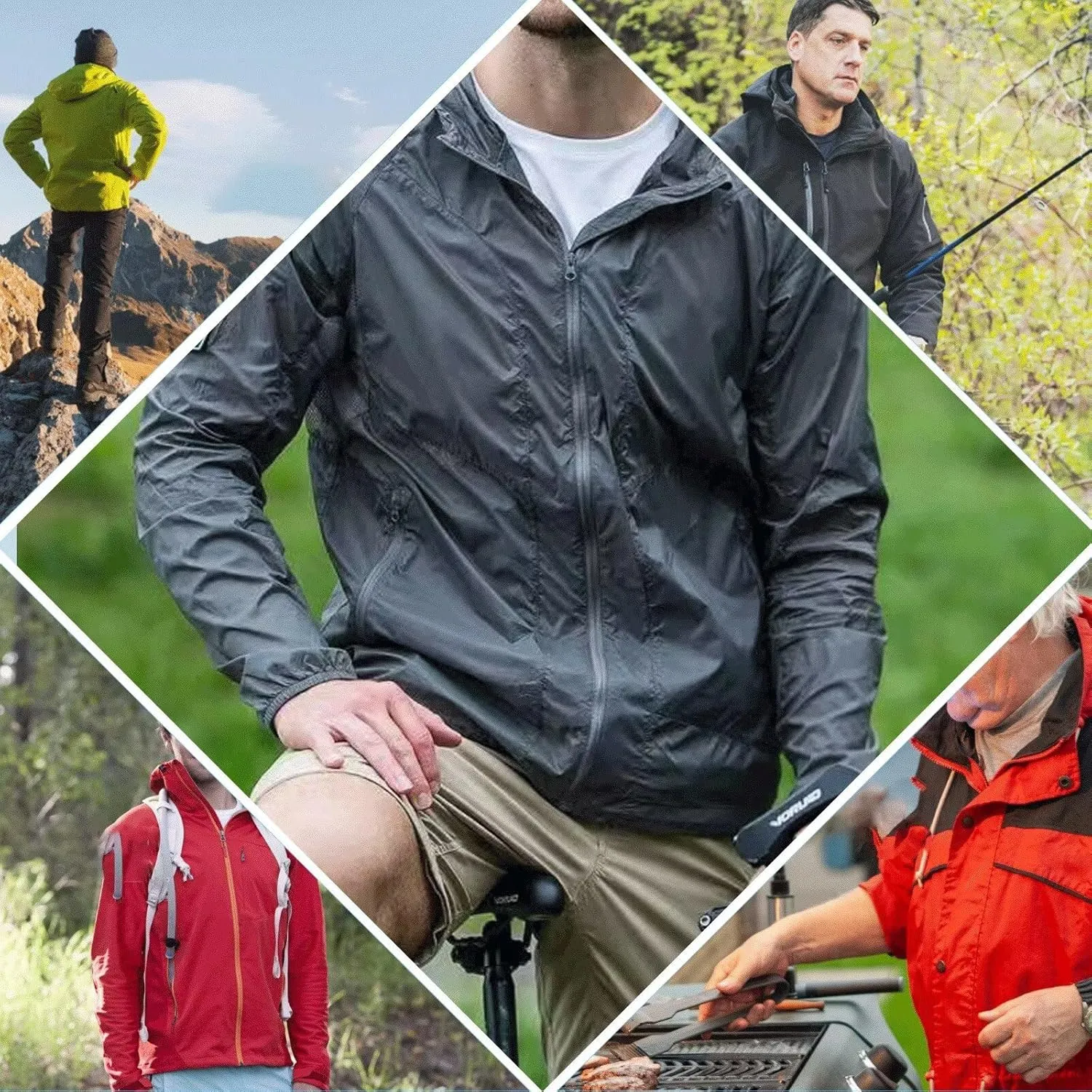 Mens Lightweight Running Jacket Waterproof Cycling Jackets Packable Uv Sun Protection Windbreaker with Hood