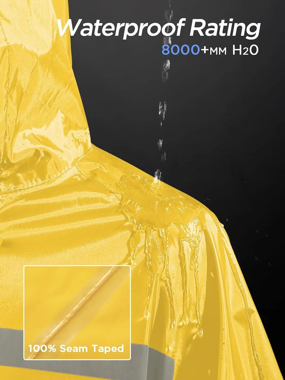 Mens Long Safety Rain Coats with Air Vents Reflective Stripes Waterproof Packable Rain Jacket with Hood Lightweight