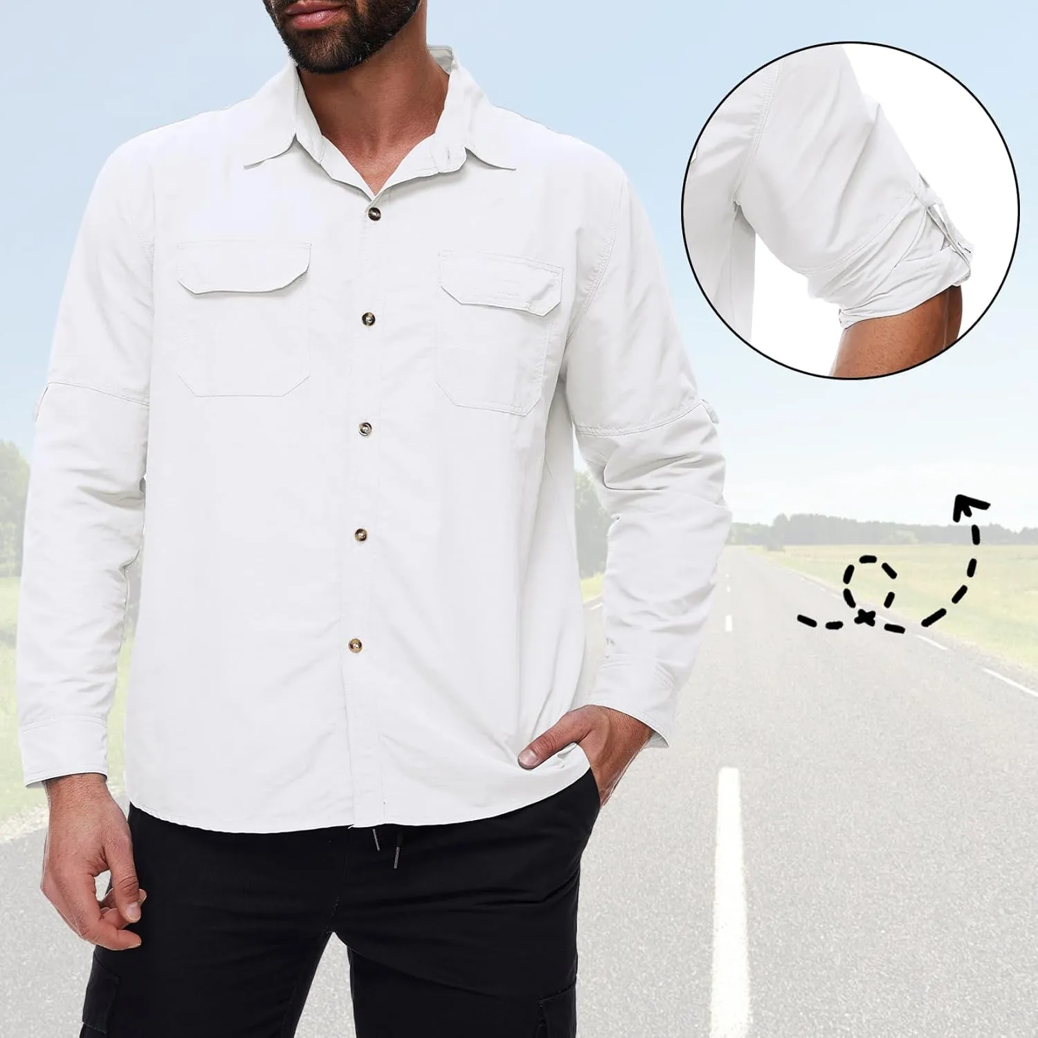 Mens Long Sleeve Fishing Shirts Sun Protection Work Safari Cooling Shirts for Men Traveling Hiking Camping Quick Dry