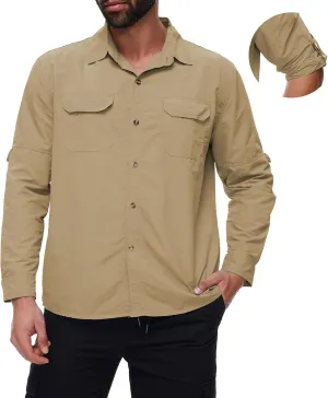 Mens Long Sleeve Fishing Shirts Sun Protection Work Safari Cooling Shirts for Men Traveling Hiking Camping Quick Dry