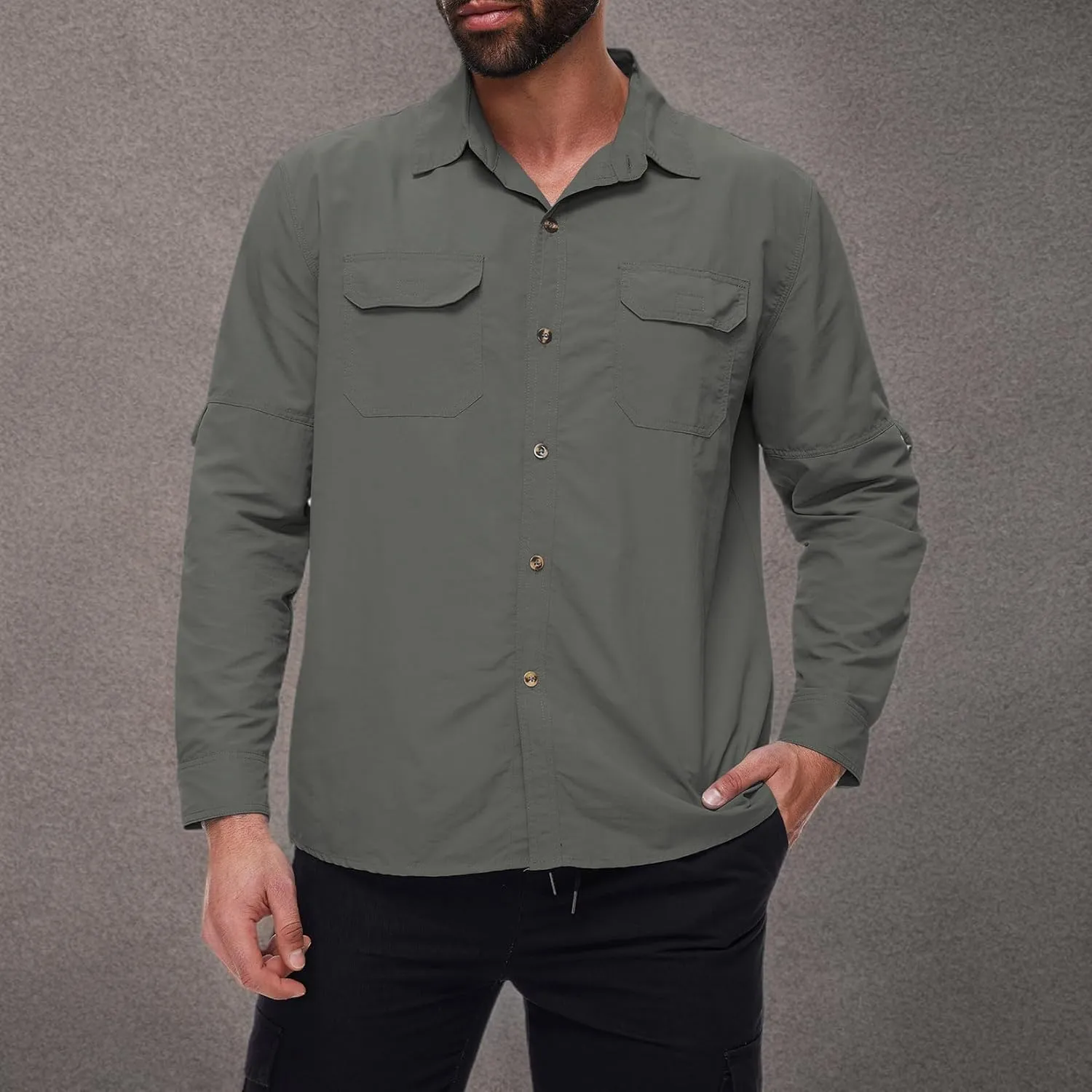 Mens Long Sleeve Fishing Shirts Sun Protection Work Safari Cooling Shirts for Men Traveling Hiking Camping Quick Dry