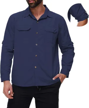 Mens Long Sleeve Fishing Shirts Sun Protection Work Safari Cooling Shirts for Men Traveling Hiking Camping Quick Dry