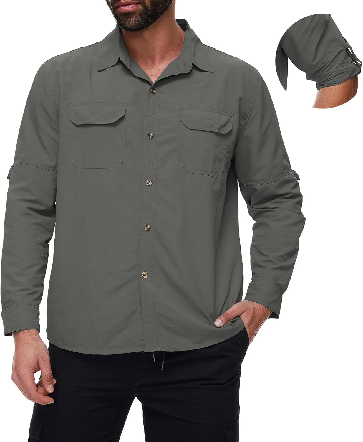 Mens Long Sleeve Fishing Shirts Sun Protection Work Safari Cooling Shirts for Men Traveling Hiking Camping Quick Dry