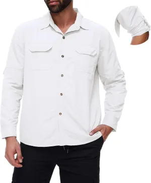 Mens Long Sleeve Fishing Shirts Sun Protection Work Safari Cooling Shirts for Men Traveling Hiking Camping Quick Dry