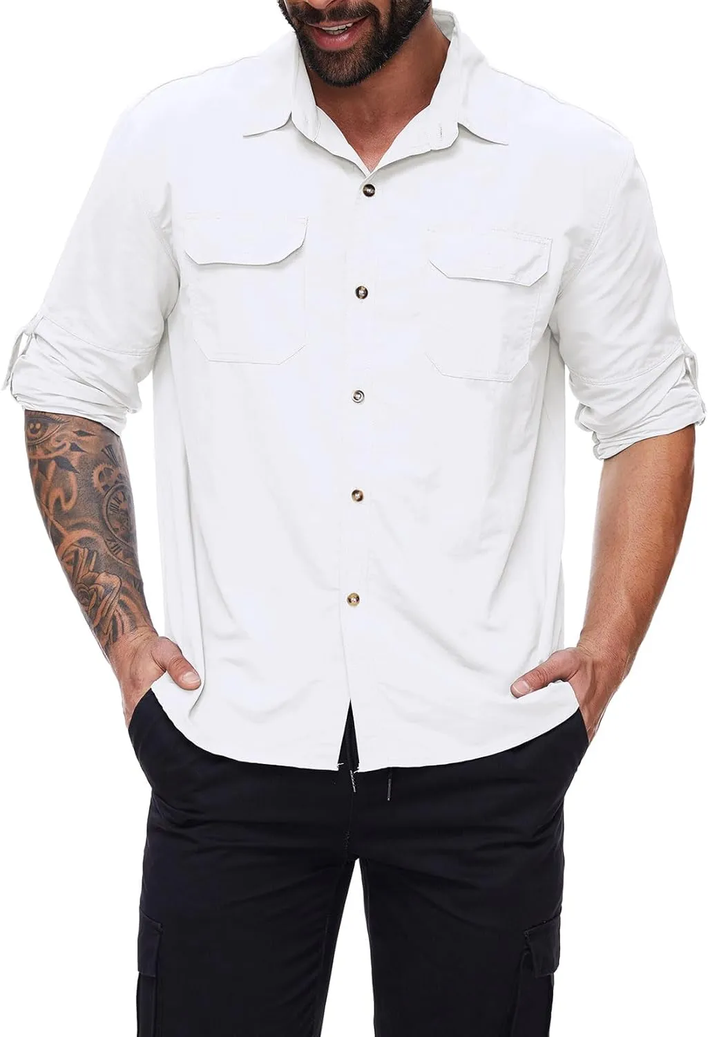 Mens Long Sleeve Fishing Shirts Sun Protection Work Safari Cooling Shirts for Men Traveling Hiking Camping Quick Dry