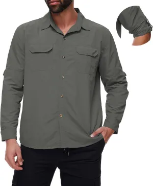 Mens Long Sleeve Fishing Shirts Sun Protection Work Safari Cooling Shirts for Men Traveling Hiking Camping Quick Dry