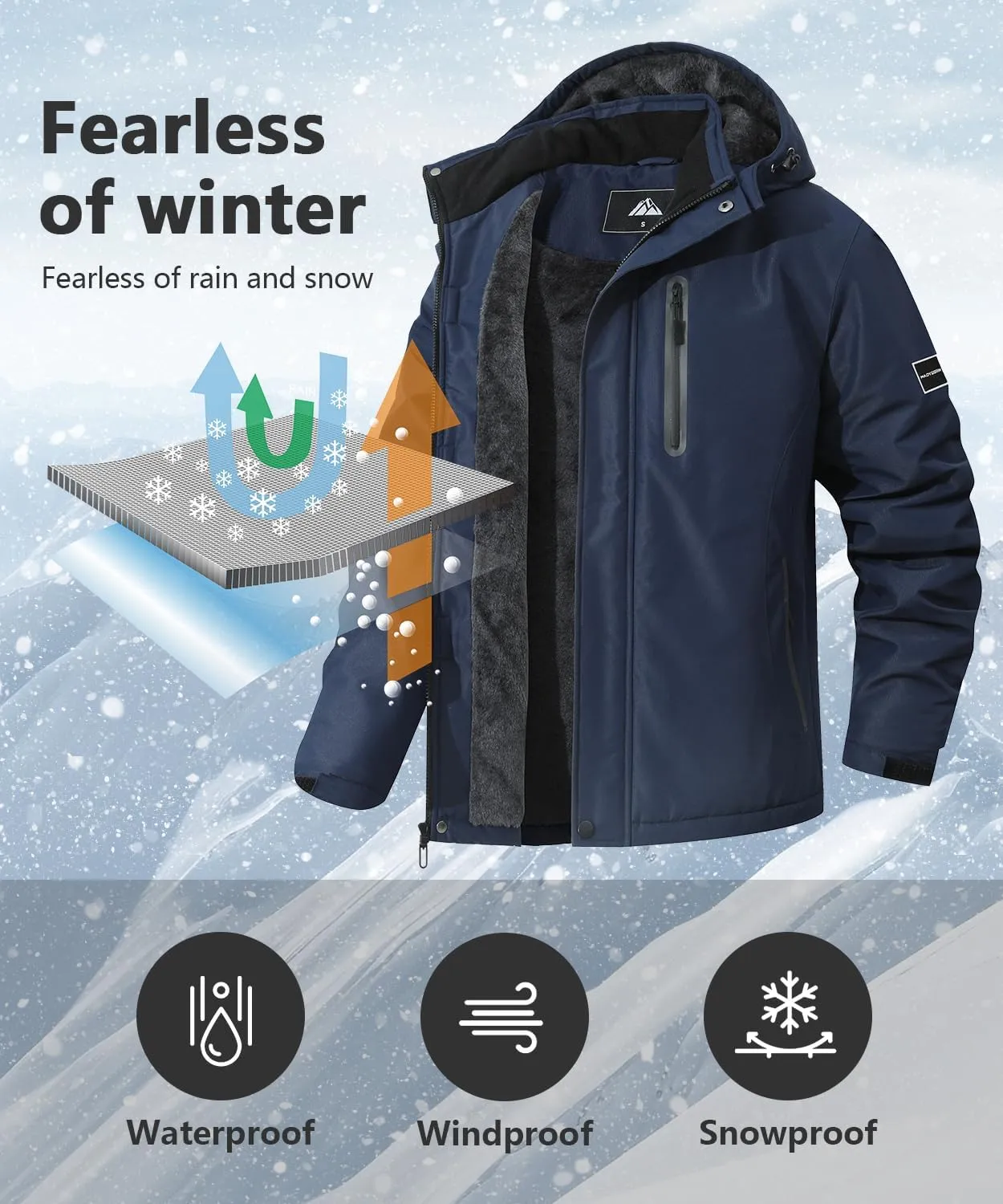 Men's Mountain Ski Jacket Warm Winter Snow Coat Waterproof Snowboarding Jacket Outdoor Windbreaker Hooded for Hiking
