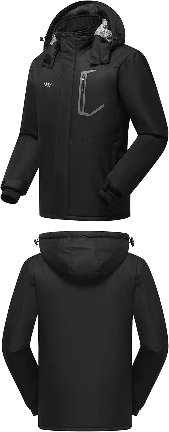 Men's Mountain Waterproof Ski Jacket Windproof Rain Jacket Fleece Snow Winter Coat