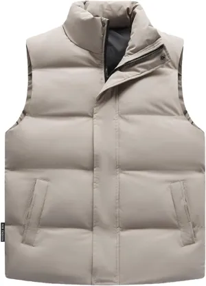 Men's Puffer Vest Lightweight Stand Collar Solid Sleeveless Down Coats Casual Packable Padded Winter Warm Outerwear