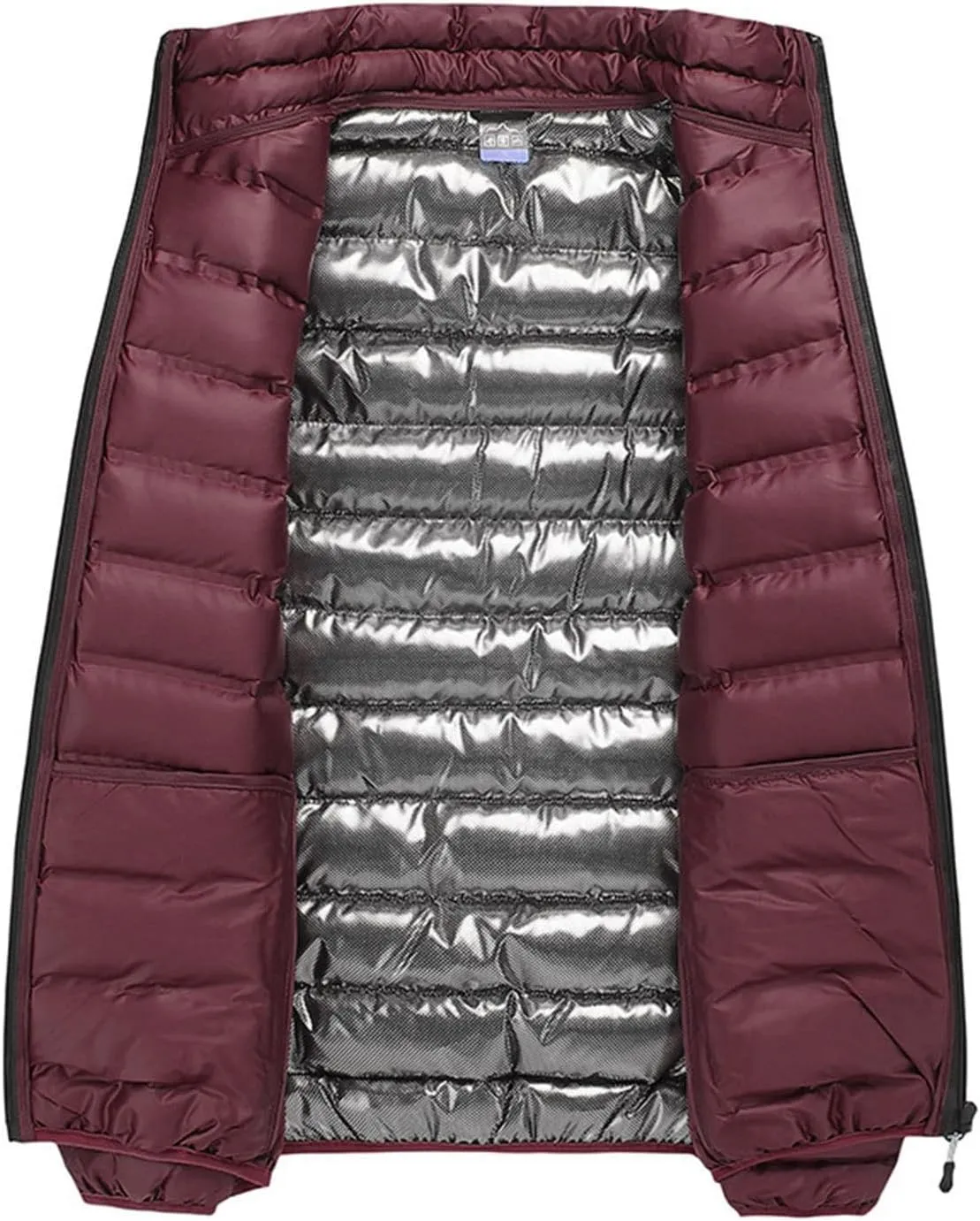 Mens Quilted Jacket Packable Stand Collar Down Jacket Casual Full Zip Warm Winter Coat Waterproof Thermal Warm