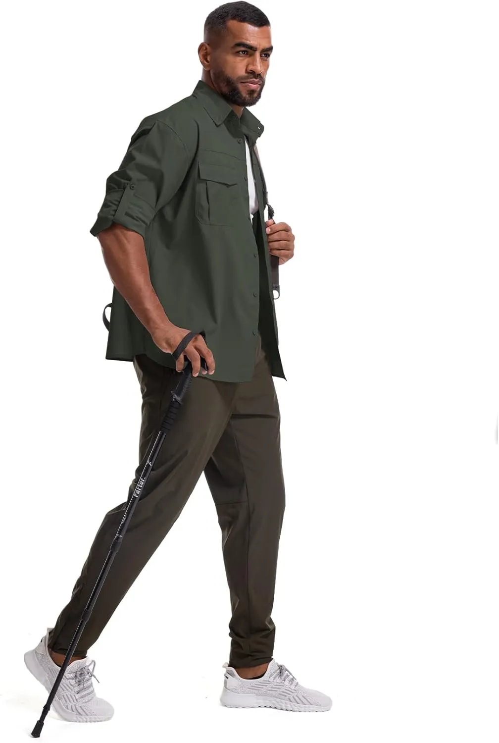 Mens Safari Sun Shirts UPF 50  UV Sun Protection Long Sleeve Outdoor Quick Dry Fishing Hiking Gardening Shirts