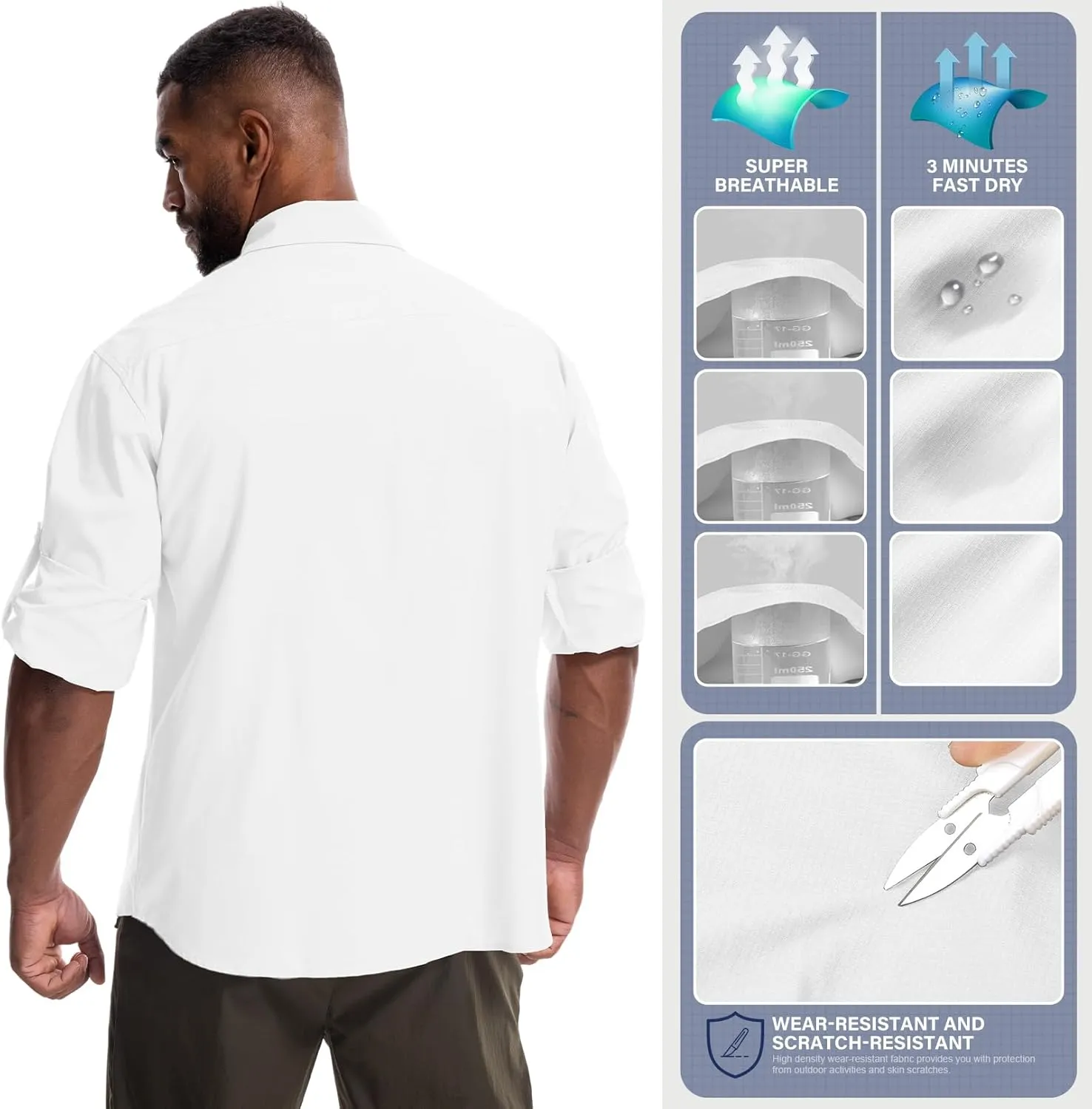 Mens Safari Sun Shirts UPF 50  UV Sun Protection Long Sleeve Outdoor Quick Dry Fishing Hiking Gardening Shirts