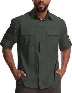Mens Safari Sun Shirts UPF 50  UV Sun Protection Long Sleeve Outdoor Quick Dry Fishing Hiking Gardening Shirts