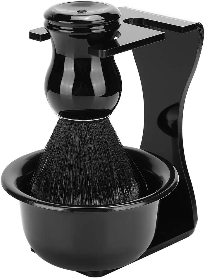 Men's Shaving Brush Set, 3 in 1 Hair Shaving Brush Shaving Soap Bowl Kit Acrylic Shaving Holder Stand Home Barber Shave Kit for Men Gift