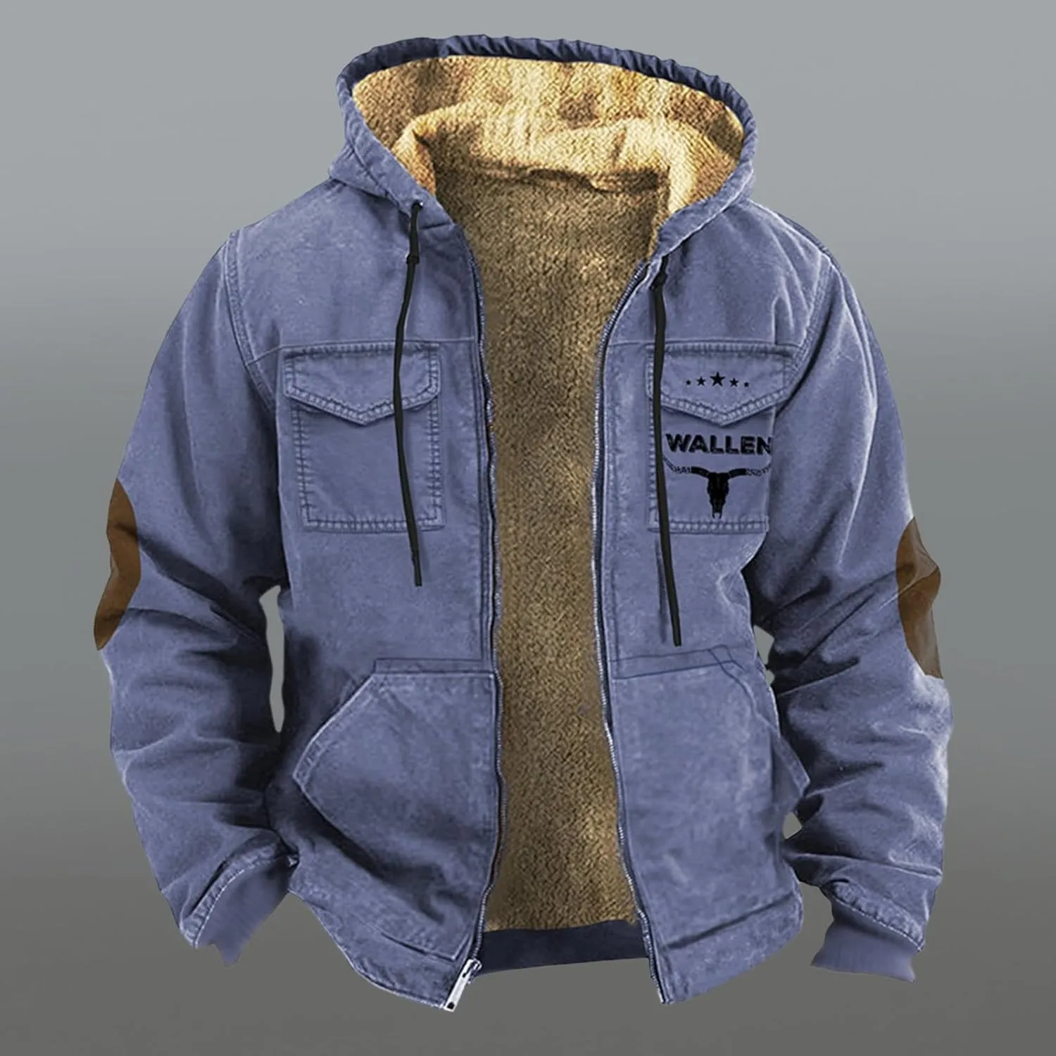 Men's Thermal Hooded Puffer Jacket Winter Coats Western Cowboy 3D Printed Hooded Brown Men's Winter Jacket with Hood