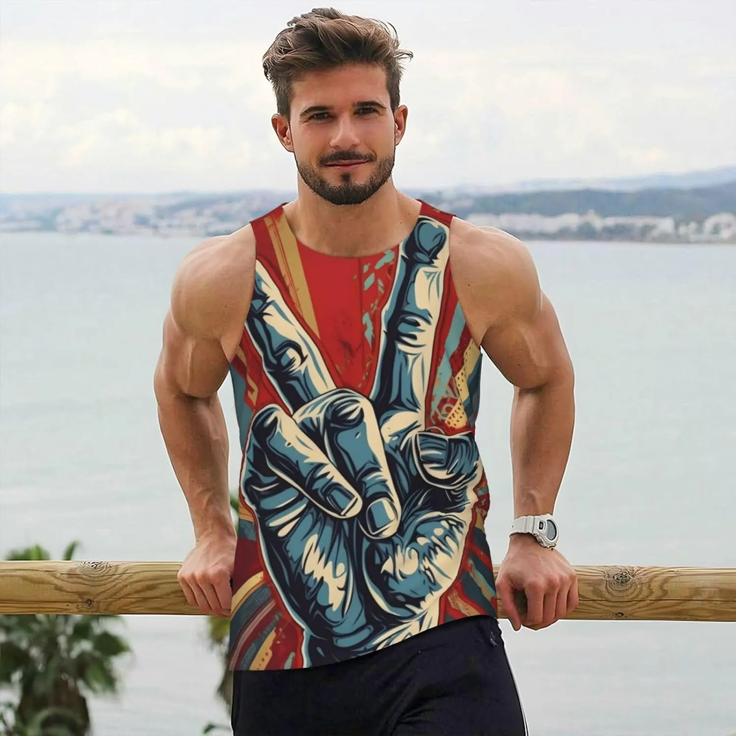 Mens Vests Gym Tank Tops Rock and Roll,Quick Dry Workout Bodybuilding Sleeveless T Shirts Running Vest