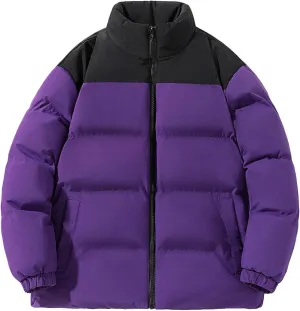 Men's Winter Bubble Puffer Coats Heavyweight Thicken Color Block Padded Jackets Stand Collar Zip Up Windproof Coats