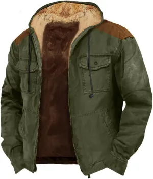 Men's Winter Coat Cowboy Warm Fleece Lined Jacket Full Zip Up Thick Heavyweight Hoodie Vintage Casual Jacket