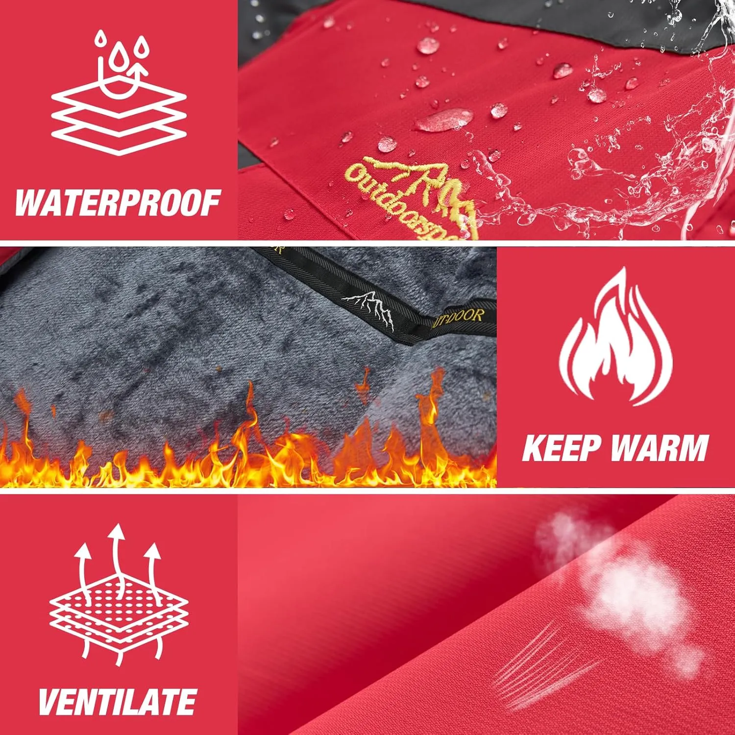 Men's Winter Ski Jacket Warm Waterproof Fleece Liner Snow Coat Hooded Windproof Mountain Raincoat