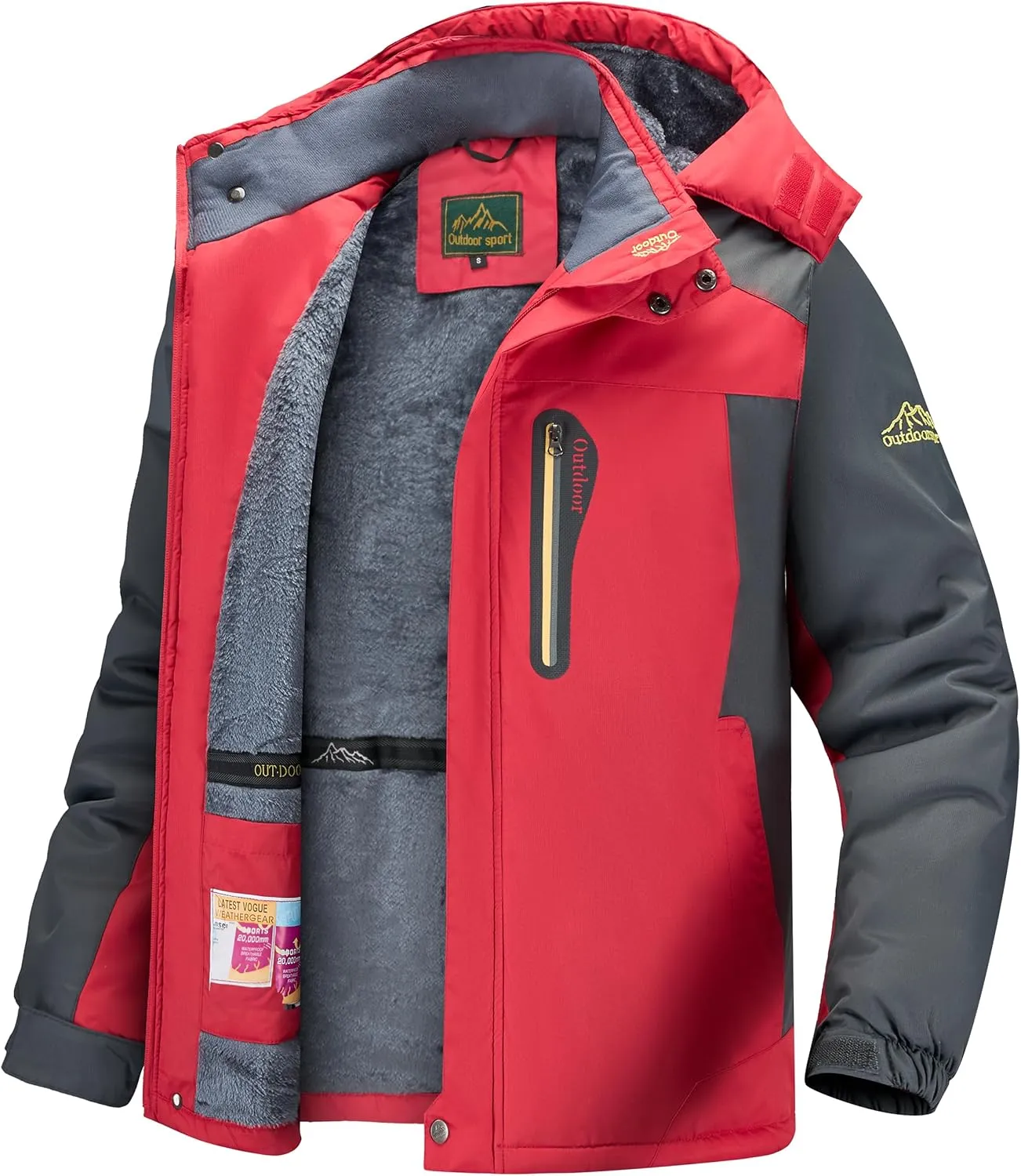 Men's Winter Ski Jacket Warm Waterproof Fleece Liner Snow Coat Hooded Windproof Mountain Raincoat