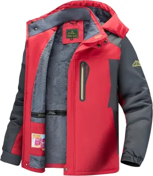Men's Winter Ski Jacket Warm Waterproof Fleece Liner Snow Coat Hooded Windproof Mountain Raincoat