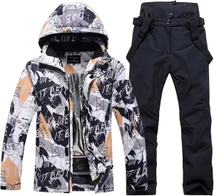 Mens Winter Ski Suit Two Piece Snow Suit Waterproof Ski Jacket and Pants Set Outdoor Snowboard Jacket