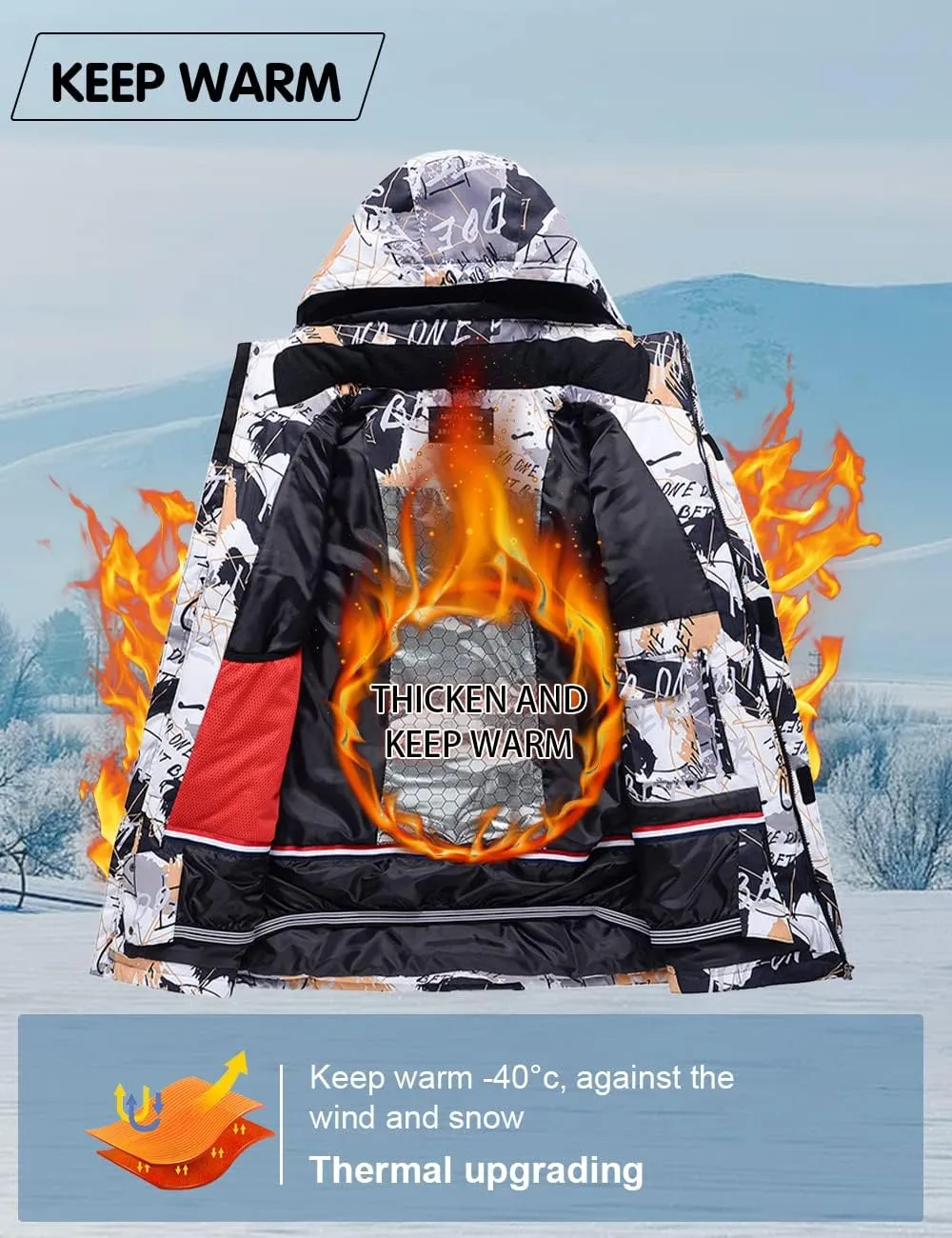 Mens Winter Ski Suit Two Piece Snow Suit Waterproof Ski Jacket and Pants Set Outdoor Snowboard Jacket