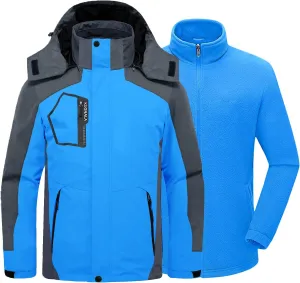 Mens Winter Skiing Jacket 3 in 1 Waterproof Warm Snow Fleece Lining Coat Hooded Windproof Jacket S-6XL
