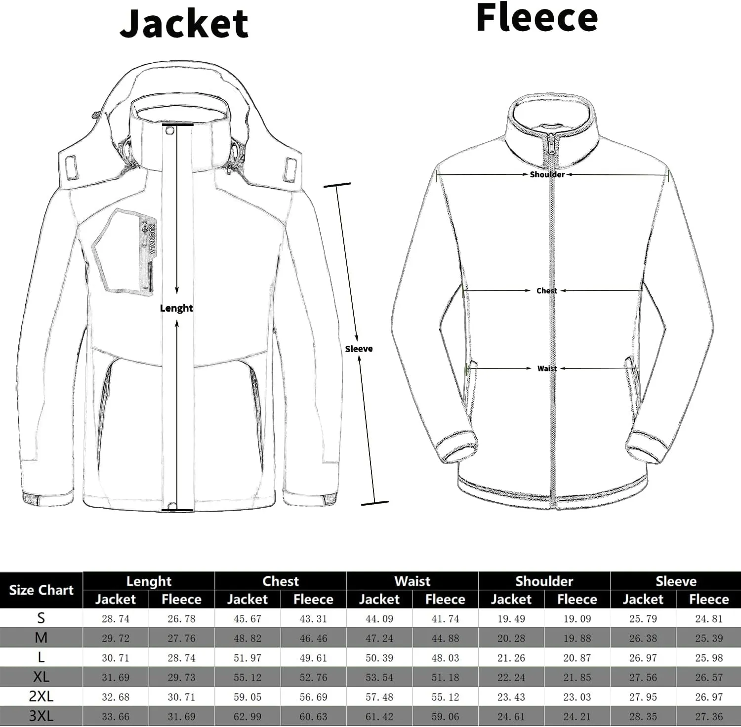 Mens Winter Skiing Jacket 3 in 1 Waterproof Warm Snow Fleece Lining Coat Hooded Windproof Jacket S-6XL