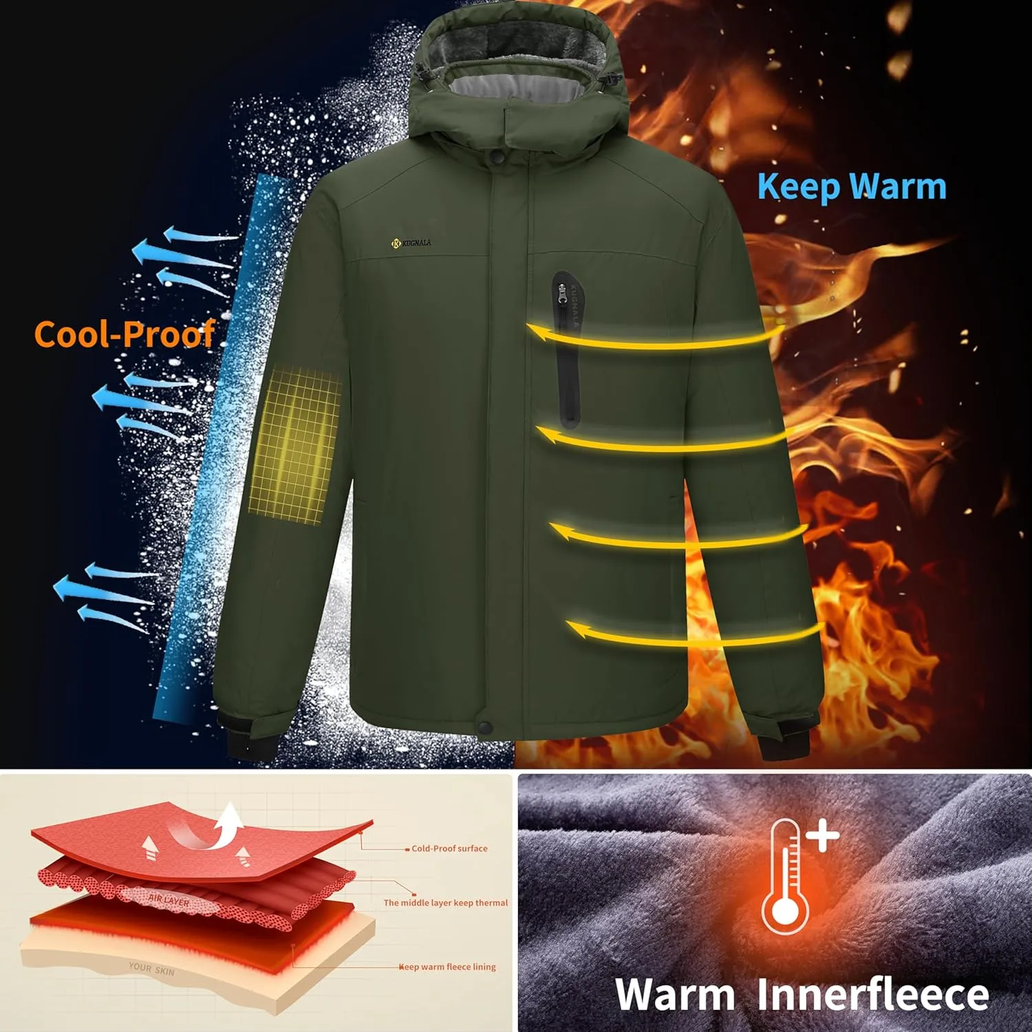 Men's Winter Skiing Jacket Waterproof Warm Snow Fleece LiningCoat Mountain Hooded Windproof Rain Jacket S-5XL
