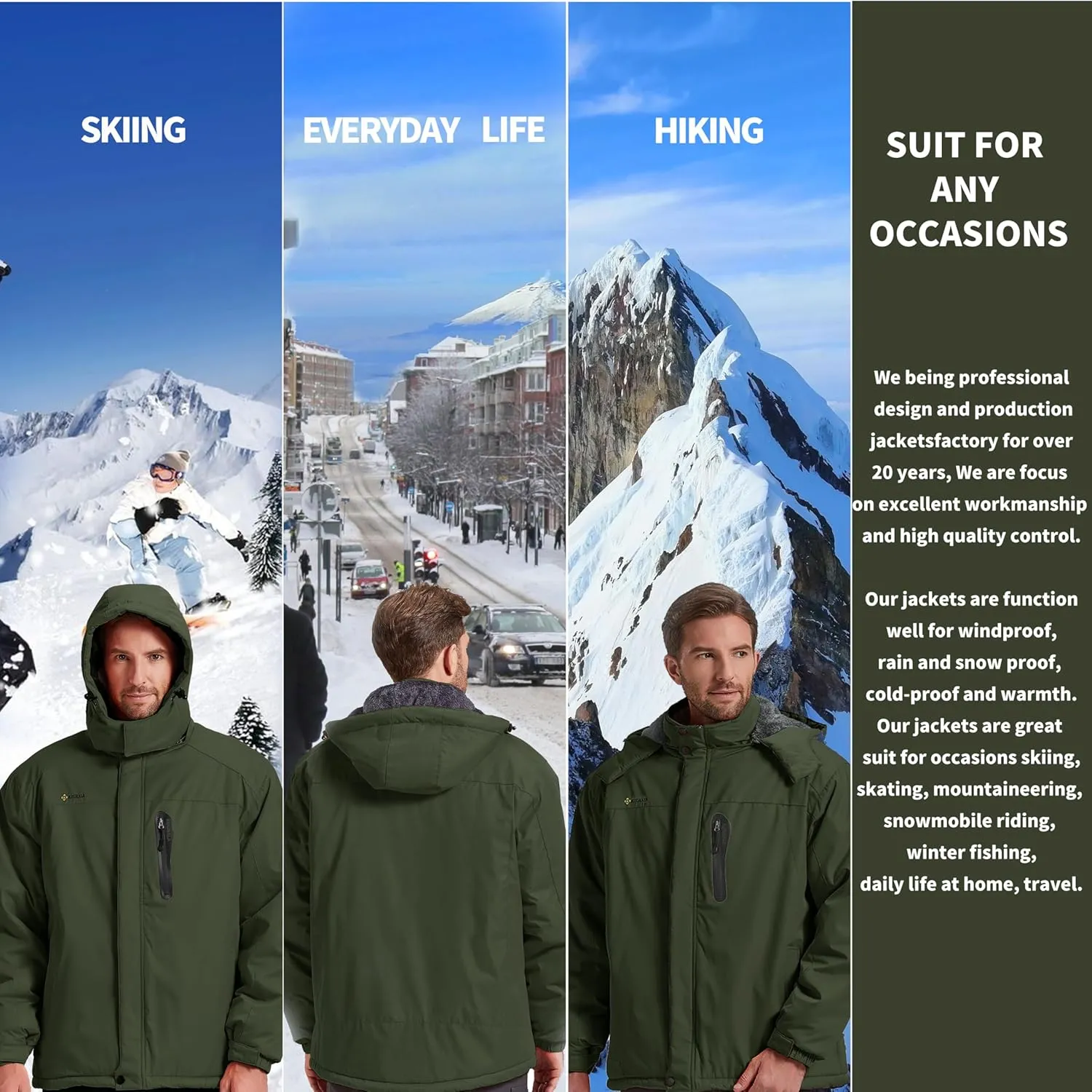 Men's Winter Skiing Jacket Waterproof Warm Snow Fleece LiningCoat Mountain Hooded Windproof Rain Jacket S-5XL