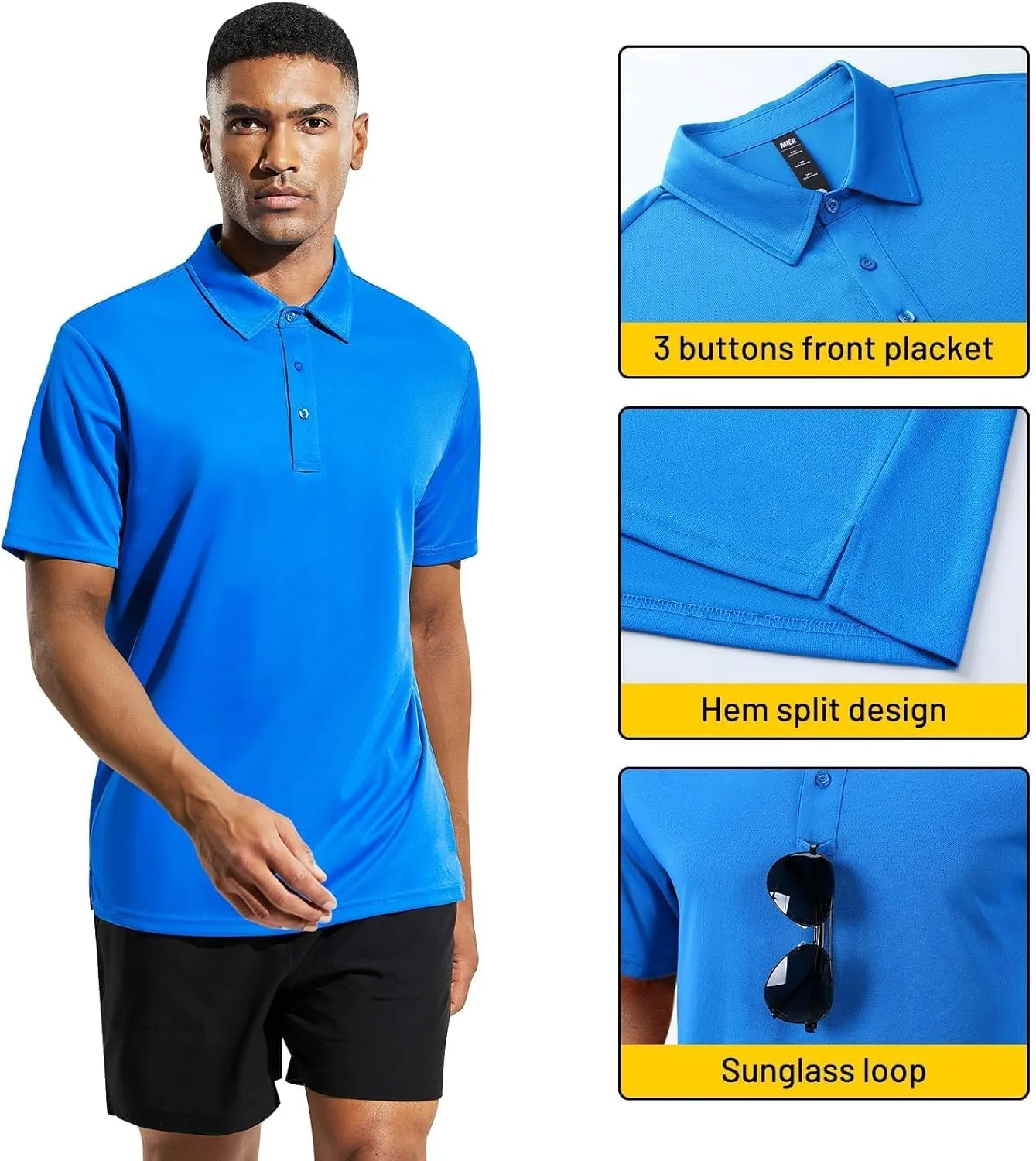 MIER Men's Quick Dry Polo Shirts Polyester Casual Collared Tennis Shirts, Moisture-Wicking, Short Sleeve