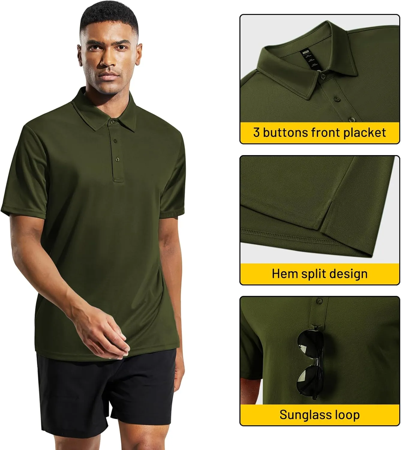 MIER Men's Quick Dry Polo Shirts Polyester Casual Collared Tennis Shirts, Moisture-Wicking, Short Sleeve