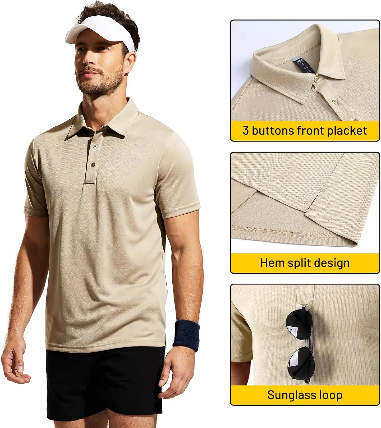 MIER Men's Quick Dry Polo Shirts Polyester Casual Collared Tennis Shirts, Moisture-Wicking, Short Sleeve